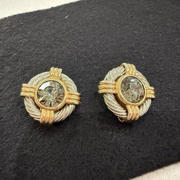 Chunky Clip On Earrings with Glass Stone - Picture 6 of 6